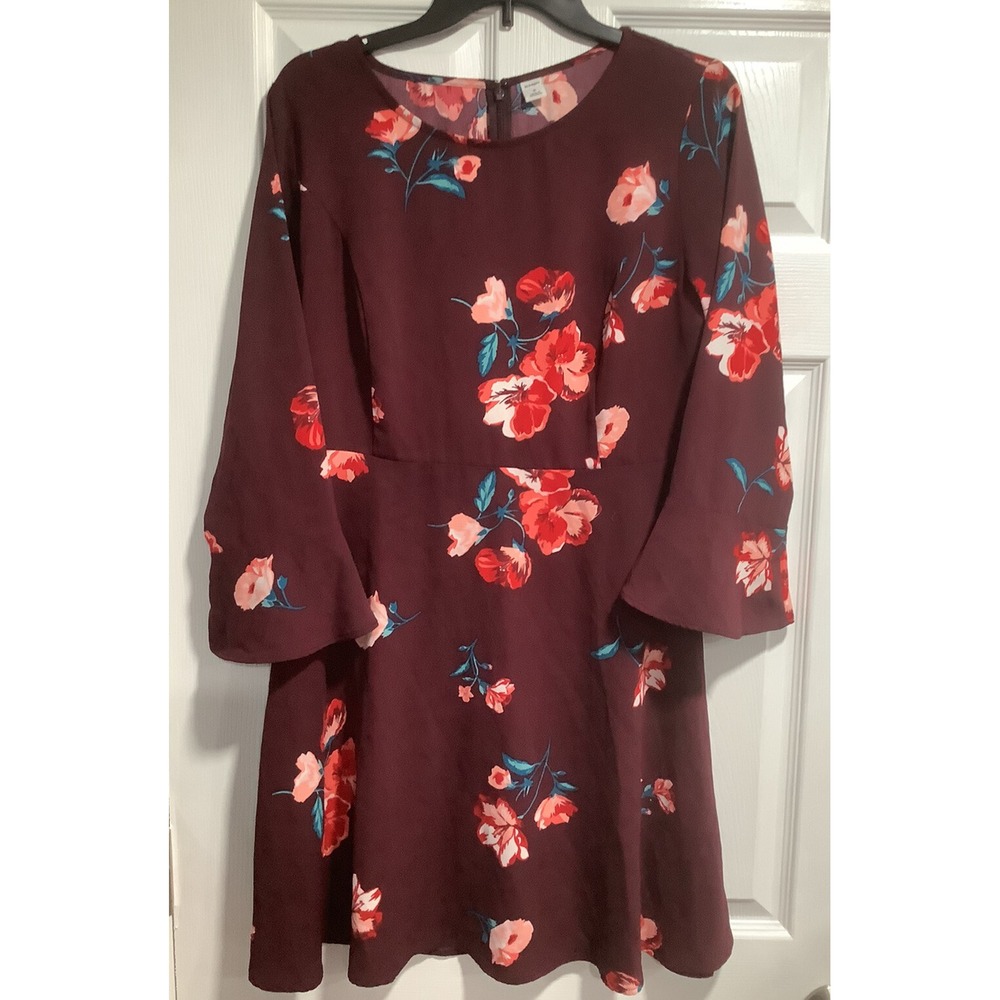 Old Navy Floral Dress Womens Size medium Red Long Sleeve Flutter Sleeve Dress